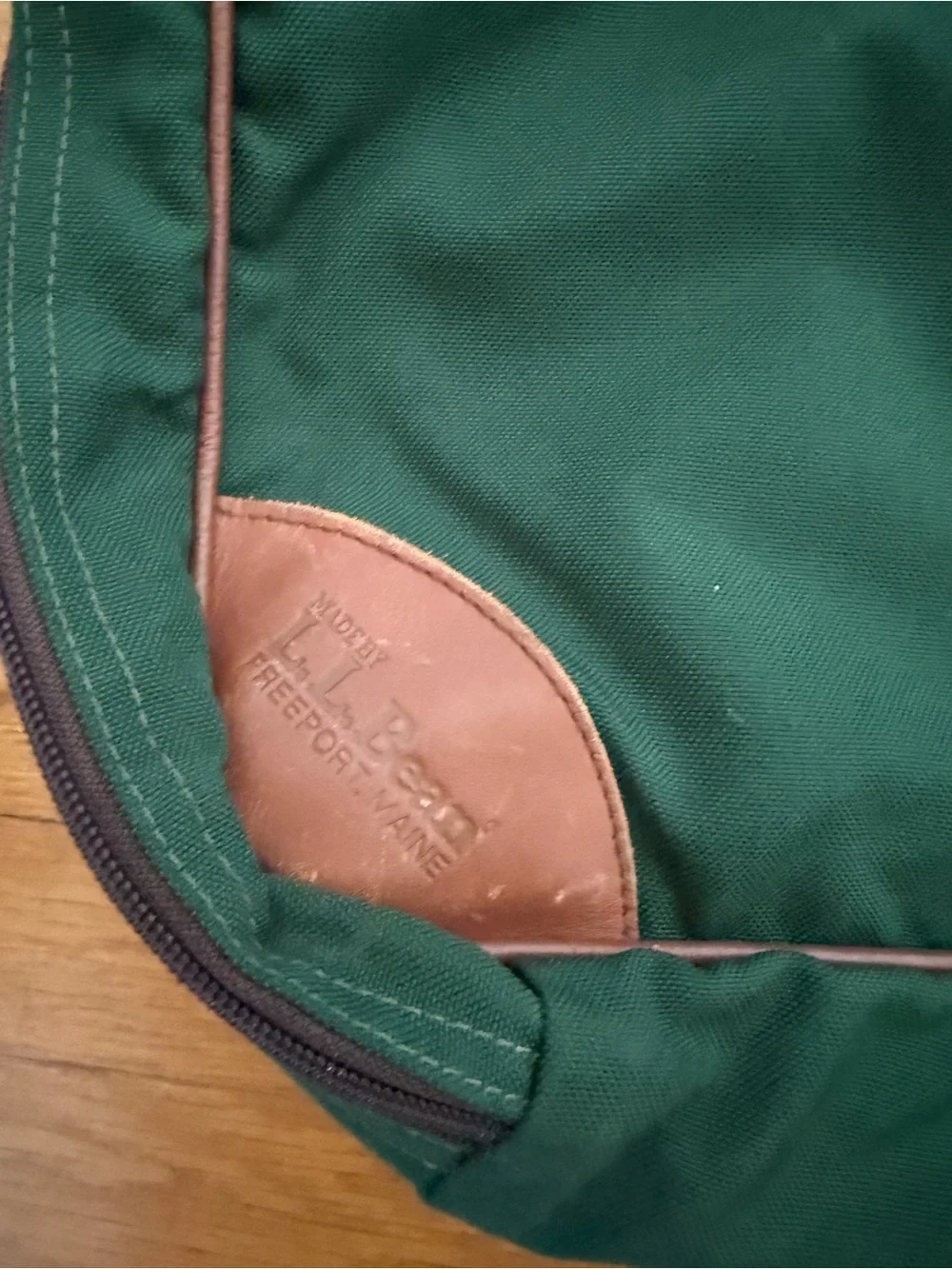 L.L. Bean Forest Green Suitcase with Brown Leather Accents